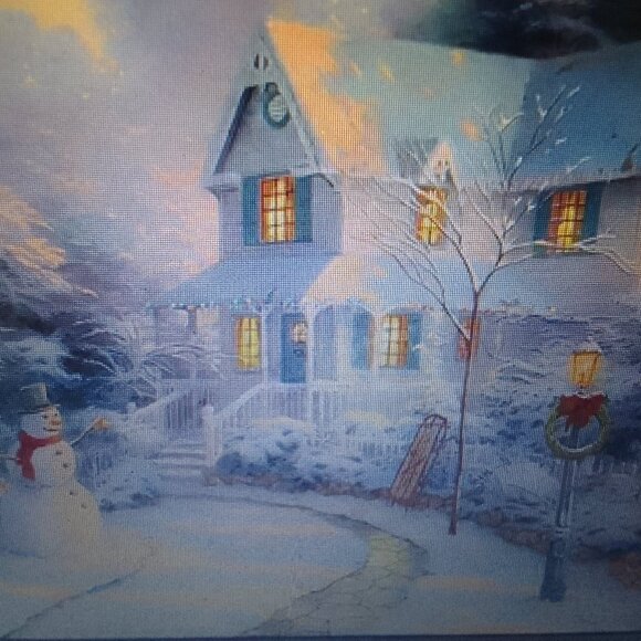 "Happy Holidays" well-done framed canvas oil painting, brand new